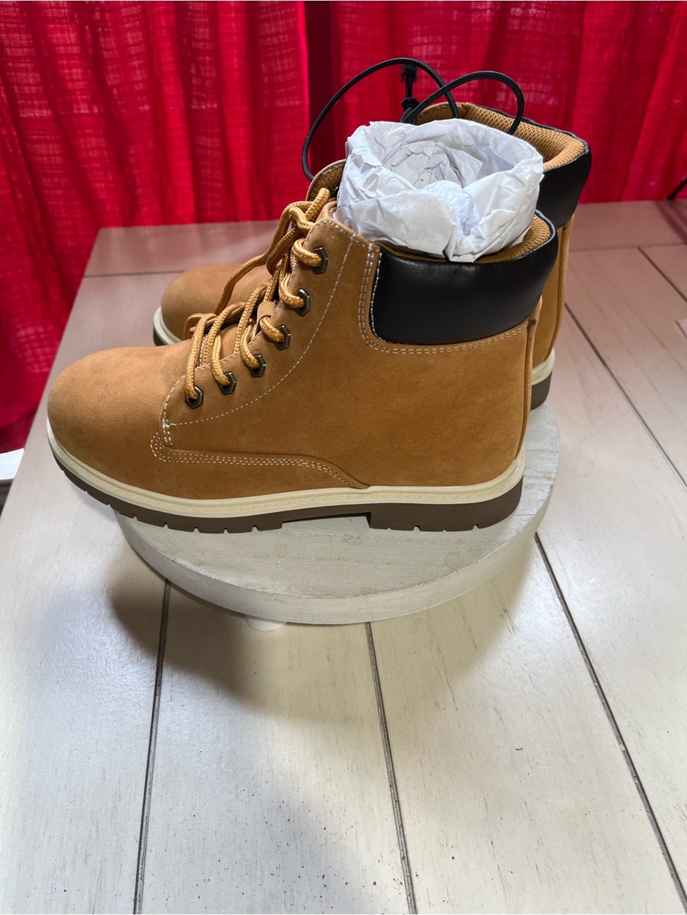 Tan Suede Lace-Up Work Boots with Black Collar size 2 m toddler boy